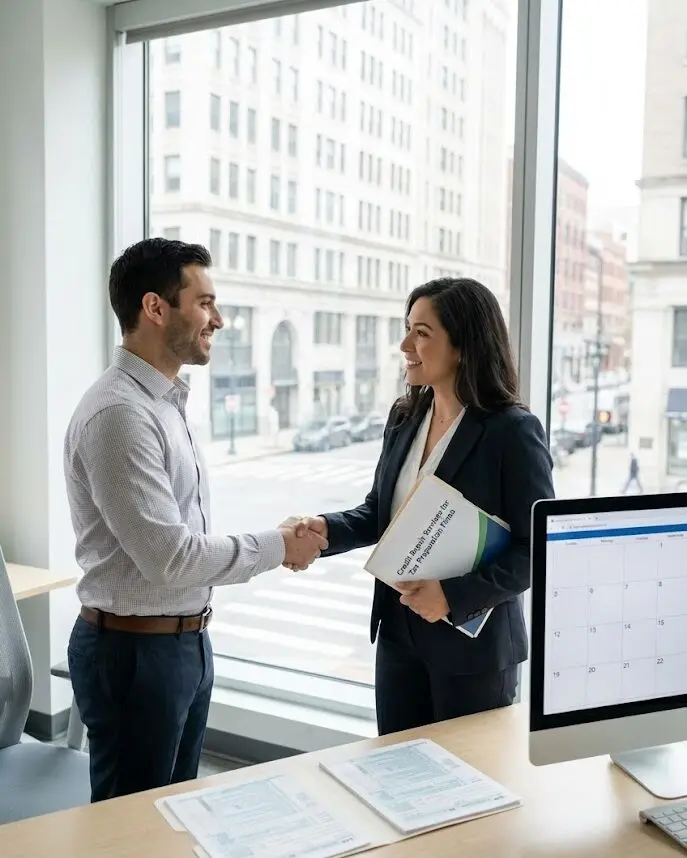 Credit repair for tax preparation firms helping a tax client rebuild credit year-round